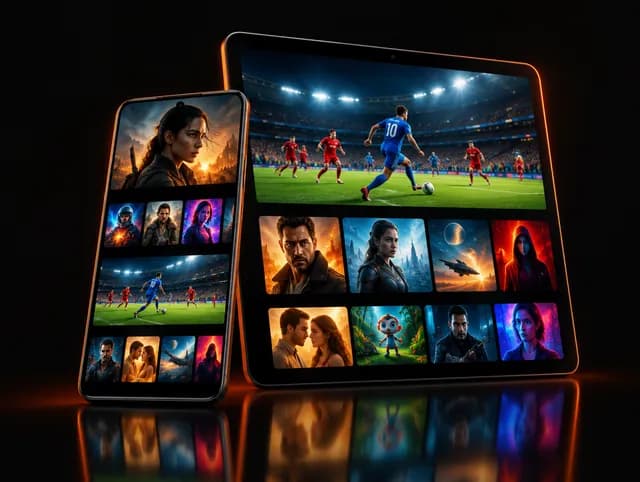 Handy und Tablet mit Live-Fußball und Serien