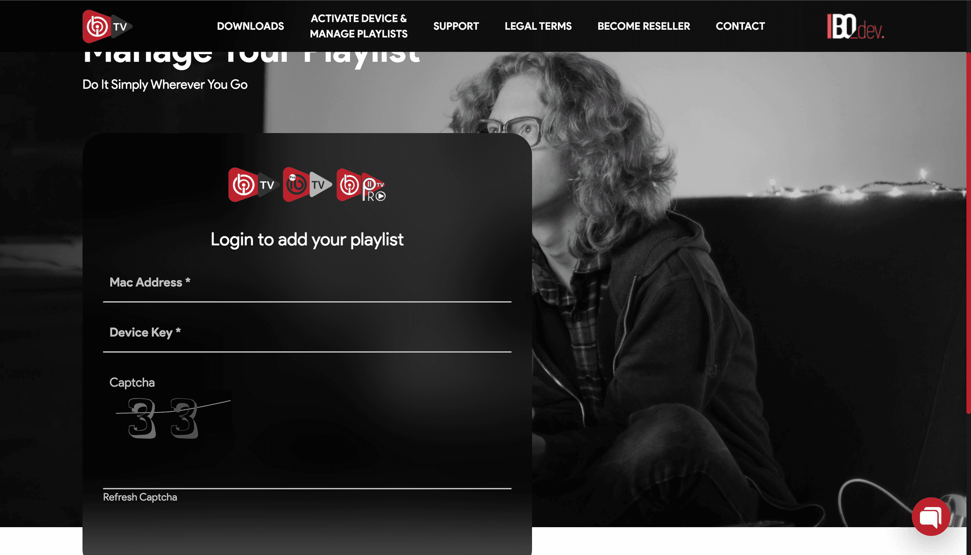 IBO-apparaatportal — inloggen met MAC-adres en device key